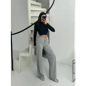 Fitilli şardonlu pantolon gri a4058