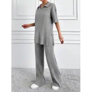 Geniş fitilli polo yaka kısa kol takım