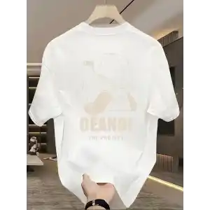 Geniş Kesim Pamuklu Tişört - GANDHI The Project Baskılı, Beyaz, Rahat Kesim, Kısa Kollu, Günlük Kıyafet, Her Gün Giyilebilecek Tişört- Beyaz