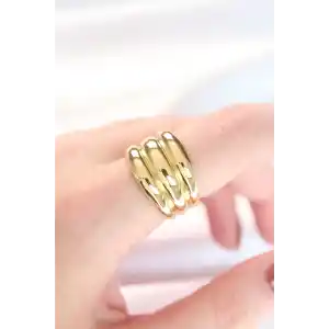 Gold Renk Ayarlanabilir Çizgili Bombe Yüzük