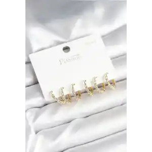 Gold Renk Burgu Halka Model 925 Ayar Gümüş Çivili Pirinç Küpe Seti