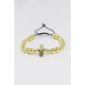 Gold Renk Çelik Zirkon Objeli Asansörlü Bileklik