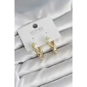 Gold Renk Eğik Halka Model Pirinç Kadın Küpe