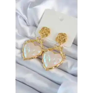 Gold Renk Gül Sallantı Kalp Model Pirinç VİP Kadın Küpe