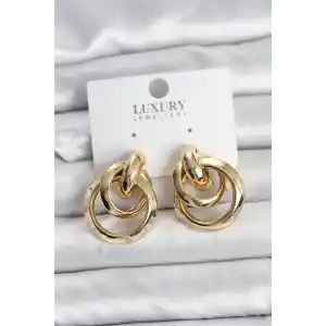 Gold Renk Halka Model Pirinç Kadın Küpe