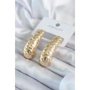 Gold Renk İşleme Detay Pirinç Kadın Küpe