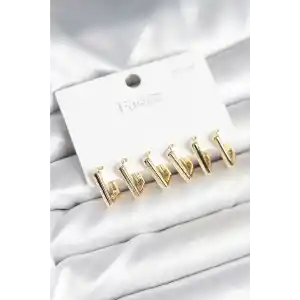 Gold Renk Kare Model Pirinç 925 Ayar Gümüş Çivili Kadın Küpe Seti