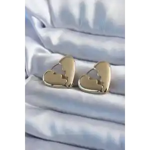 Gold Renk Kırık Kalp Model Pirinç Kadın Küpe