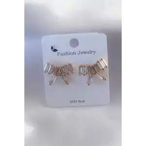 Gold Renk Kurdele Model Zirkon Taşlı Kadın Küpe