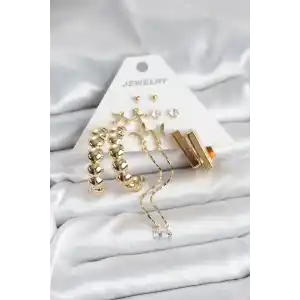 Gold Renk Pirinç 6 Çift Kadın Küpe Seti