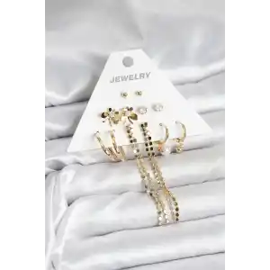 Gold Renk Pirinç 6lı Kadın Küpe Seti