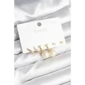 Gold Renk Pirinç 925 Ayar Gümüş Çivili Kadın Küpe Seti