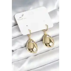 Gold Renk Pirinç Damla Model Kadın Küpe