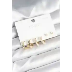 Gold Renk Pirinç Halka 925 Ayar Gümüş Çivili Kadın Küpe Seti