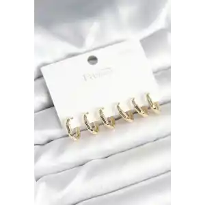 Gold Renk Pirinç Halka Model 925 Ayar Gümüş Çivili Kadın Küpe Seti
