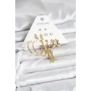 Gold Renk Pirinç Kadın 6 Çift Küpe Seti