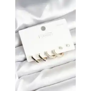 Gold Renk Pirinç Zirkon Taşlı 925 Ayar Gümüş Çivili Kadın Küpe Seti