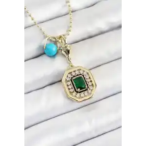 Gold Renk Pirinç Zirkon Taşlı Kadın Serenay Kolyesi