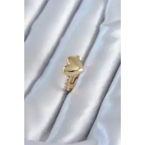 Gold Renk Pirinç Zirkon Taşlı Kalp Model Kadın Yüzük