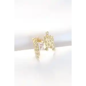 Gold Renk Tırtıklı Kalın Baget Taş Tasarım Ayarlanabilir Yüzük