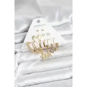 Gold Renk Yıldızlı Set 6 Çift Kadın Küpe Seti