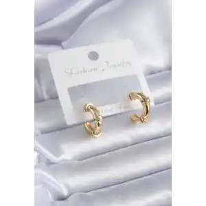 Gold Renk Zirkon Taş Detay Halka Model Pirinç Kadın Küpe