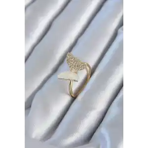 Gold Renk Zirkon Taş Detay Pirinç Kadın Yüzük