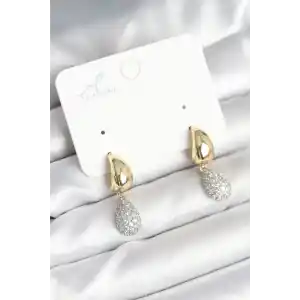 Gold Renk Zirkon Taşlı Damla Pirinç Kadın Küpe