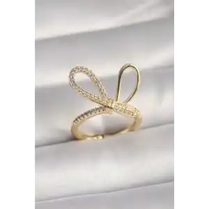 Gold Renk Zirkon Taşlı Düğüm Model Kadın Yüzük