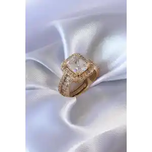 Gold Renk Zirkon Taşlı Kadın Yüzük