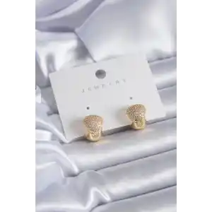 Gold Renk Zirkon Taşlı Pirinç Kadın Küpe