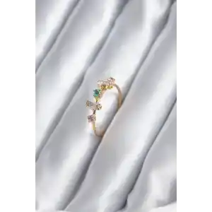 Gold Renk Zirkon Taşlı Renkli Zirkon Taşlı Kadın Yüzük