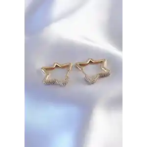Gold Renk Zirkon Taşlı Yıldız Model Kadın Küpe