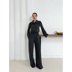 Gömlek yaka kaplama düğmeli takım antrasit st265866