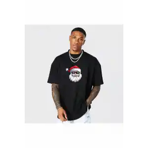 Gözlüklü Noel Baba T-shirt - Siyah