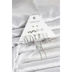 Gümüş Renk 6lı Pirinç Küpe Seti