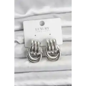 Gümüş Renk Halka Modelli Pirinç Kadın Küpe