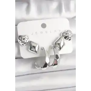 Gümüş Renk Kalp Halka Figür CCB Plastik Kadın Küpe Seti