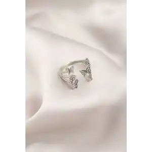 Gümüş Renk Metal Kelebek Model Kadın Yüzük