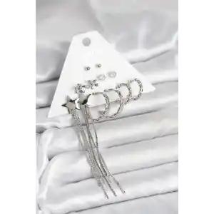 Gümüş Renk Pirinç 6 Çift Kadın Küpe Seti