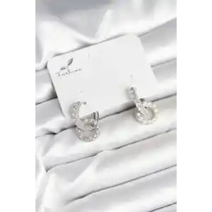 Gümüş Renk Pirinç Zirkon Taşlı Halka Model Kadın Küpe