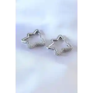 Gümüş Renk Yıldız Model Zirkon Taşlı Pirinç Kadın Küpe