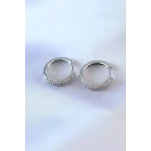 Gümüş Renk Zirkon Taşlı Halka Model Pirinç Kadın Küpe