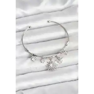 Güneş Charmlı Gümüş Renk Pirinç Kadın Bileklik