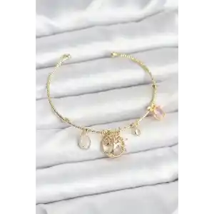 Hayat Ağacı Charmlı Gold Renk Pirinç Kadın Bileklik