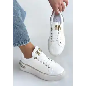 Hley Beyaz Rugan Paraşüt Detaylı Bağcıklı Spor Ayakkabı