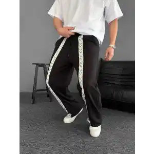 İki İplik Kumaş Şeritli Alt Esofman - Siyah