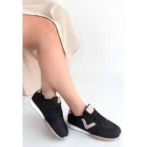 Jowen Siyah Cilt Bej Detaylı Bağcıklı Spor Ayakkabı