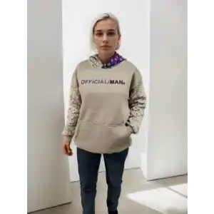 Kadın Baskılı Kapüşonlu Sweatshirt - Gri