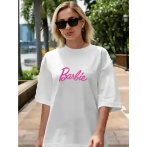 Kadın Baskılı Oversize T-shirt - Beyaz